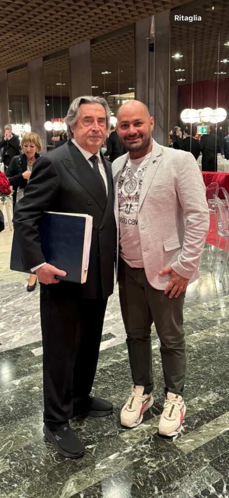 Daniel Giulianini with Maestro Riccardo Muti at the premiere of Un ballo in maschera at Teatro Regio Torino (Feb 2024)