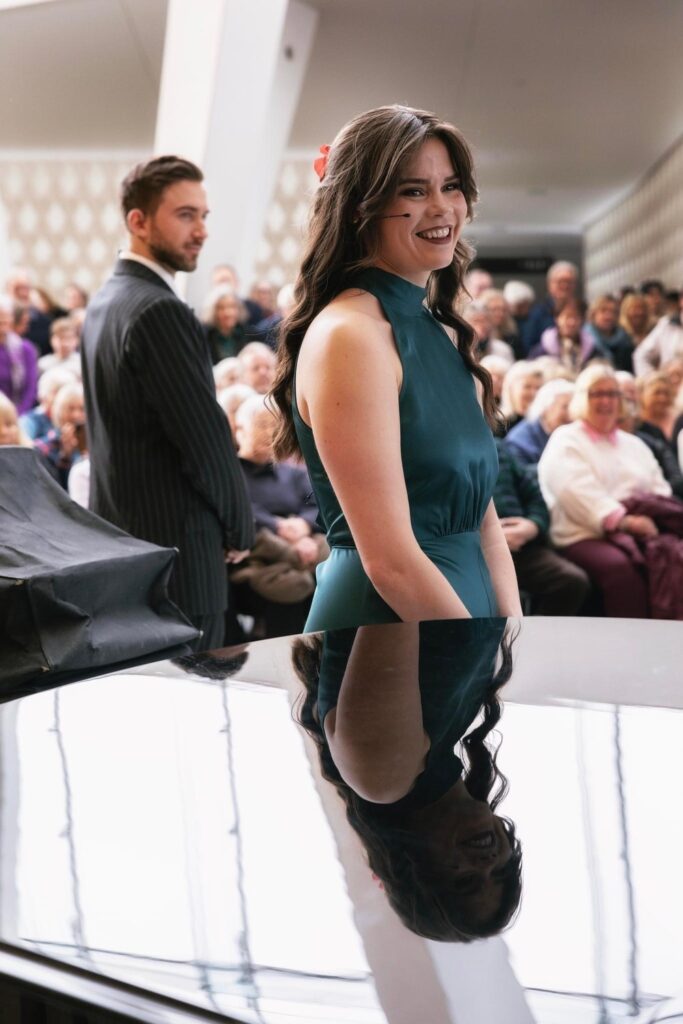 Íris Björk Gunnarsdóttir singing Madama Butterfly at a concert in the foyer at The Norwegian Opera & Ballet